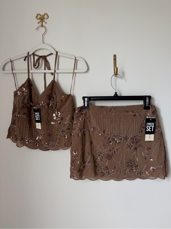 Thirty Thirty Dresses & Skirts - Brown beaded Sequin halter top and Mini Skirt 2 Piece Set